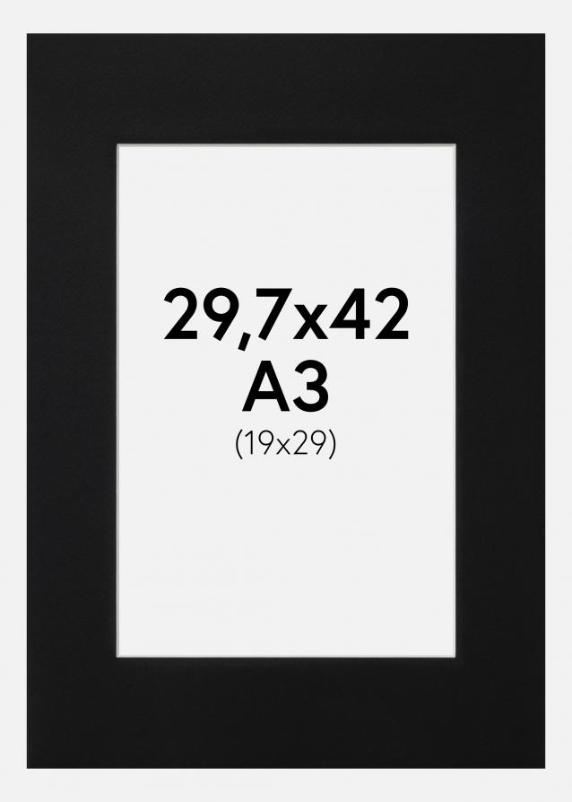 Passepartout Svart Standard (Hvit kjerne) 29,7x42 cm (19x29)