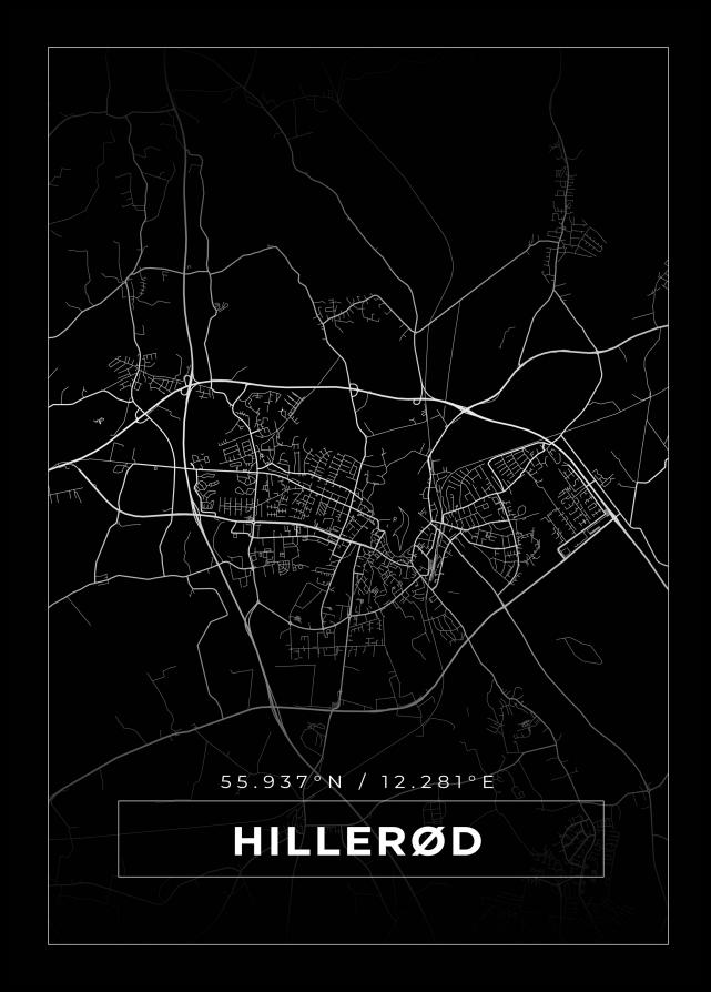 Kart - Hillerød - Svart Plakat