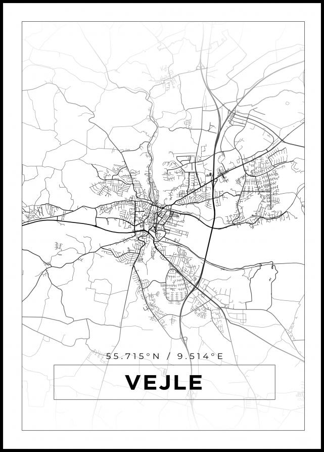 Kart - Vejle - Hvit Plakat