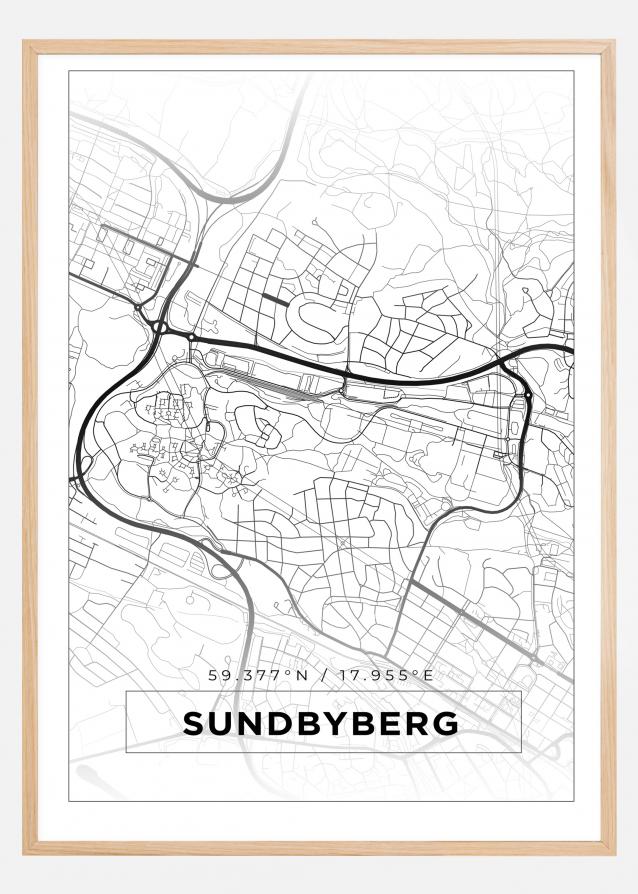Kart - Sundbyberg - Hvit Plakat