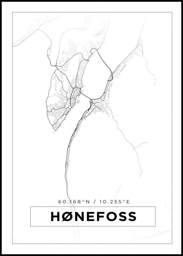 Kart - Hønefoss - Hvit Plakat