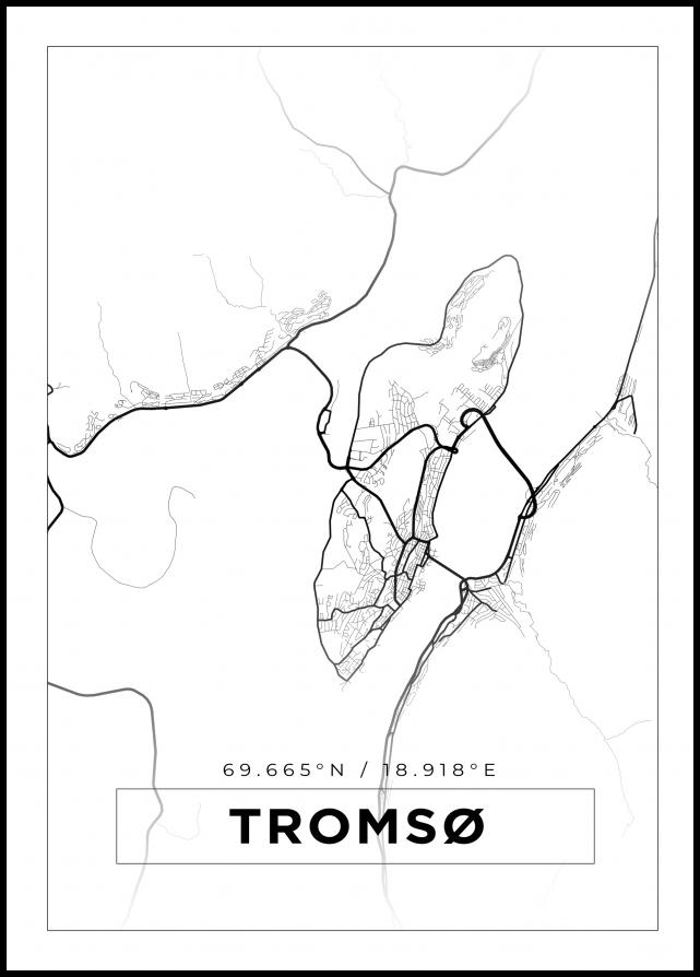 Kart - Tromsø - Hvit Plakat