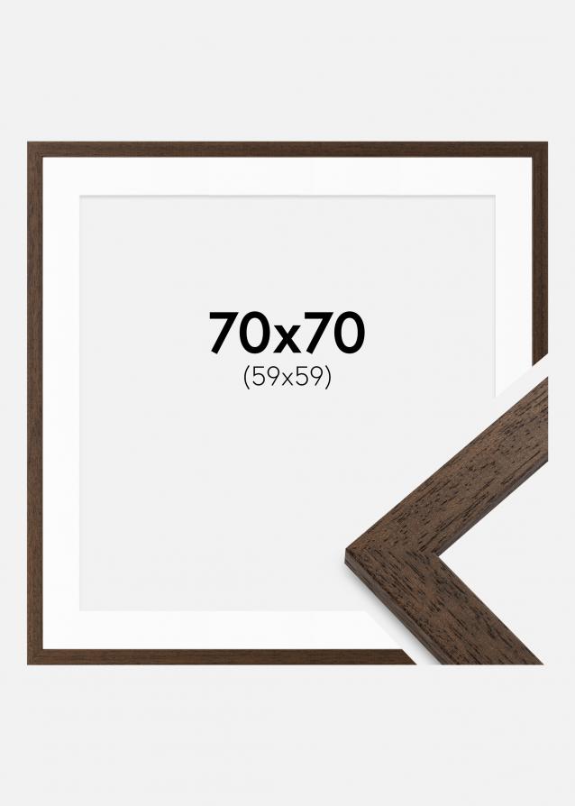 Ramme Brown Wood 70x70 cm - Passepartout Hvit 60x60 cm