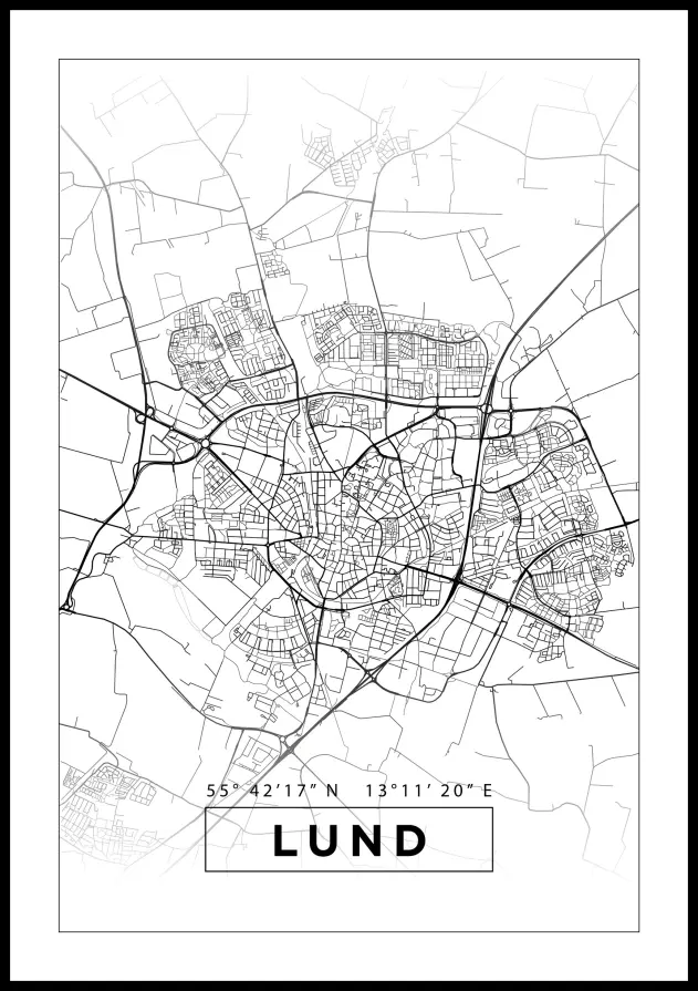 Kart - Lund - Hvit Plakat