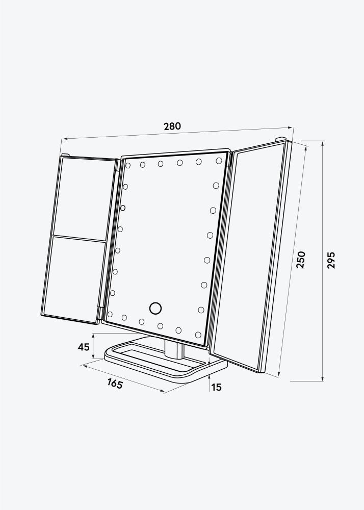 KAILA Sminkespeil Tri-Fold Magnifying Svart 20x30 cm