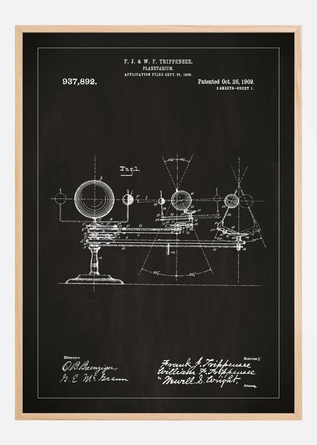 Patenttegning - Planetarium - Svart Plakat