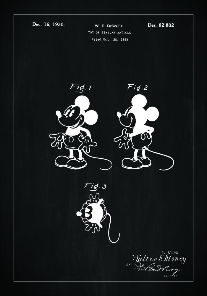 Patenttegning - Disney - Mickey - Svart Plakat