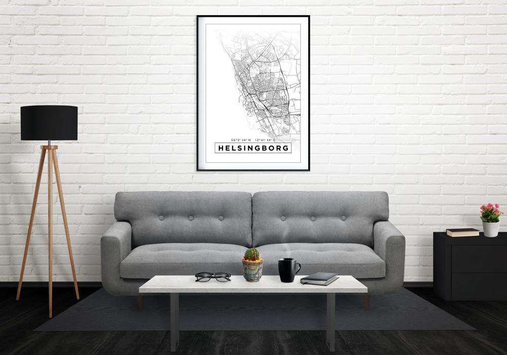 Kart - Helsingborg - Poster - Hvit Plakat