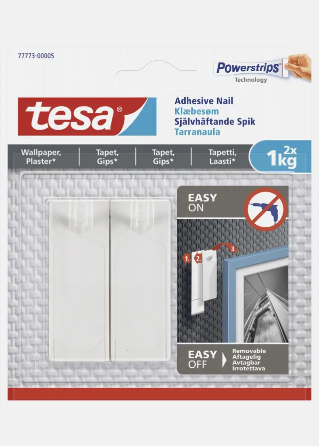 Tesa - Selvheftende spiker til alle typer vegger (maks 2x1kg)