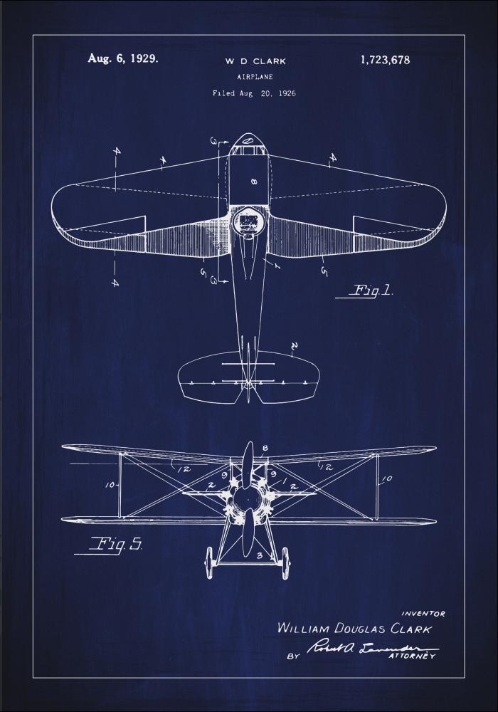 Patenttegning - Fly - Blå Plakat