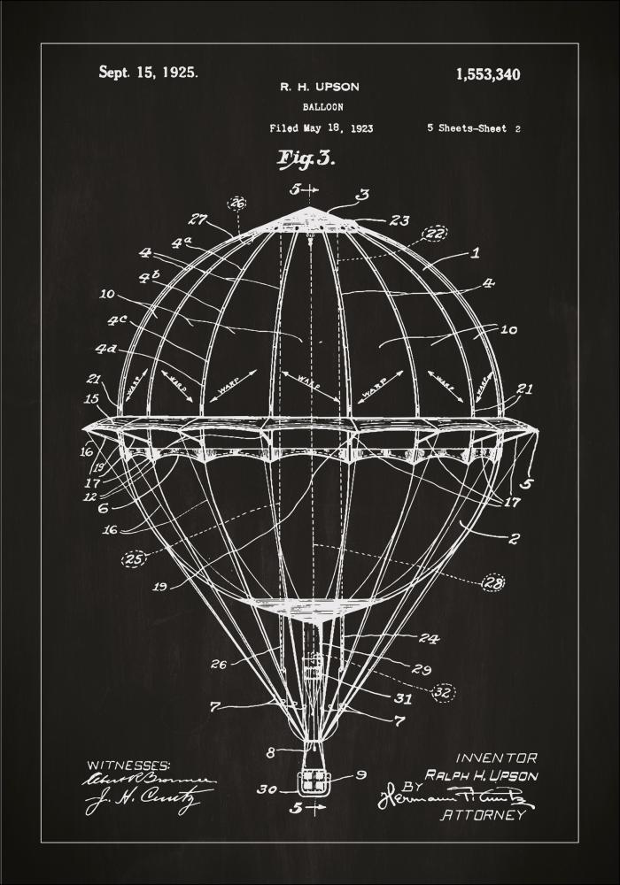 Patenttegning - Luftballong - Svart Plakat