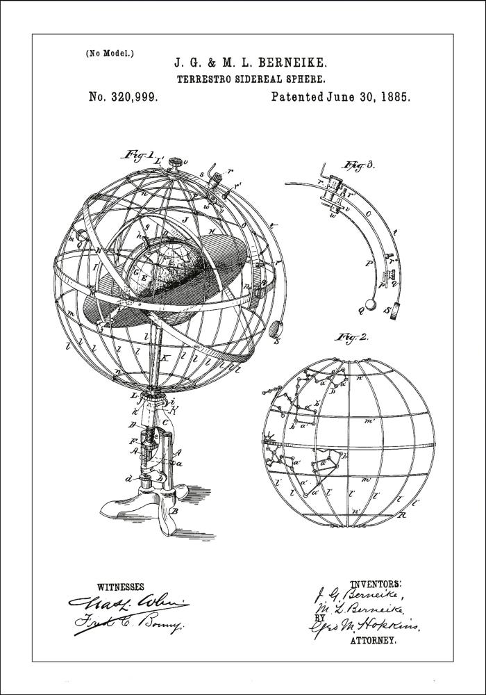 Patenttegning - Astronomisk modell - Hvit Plakat