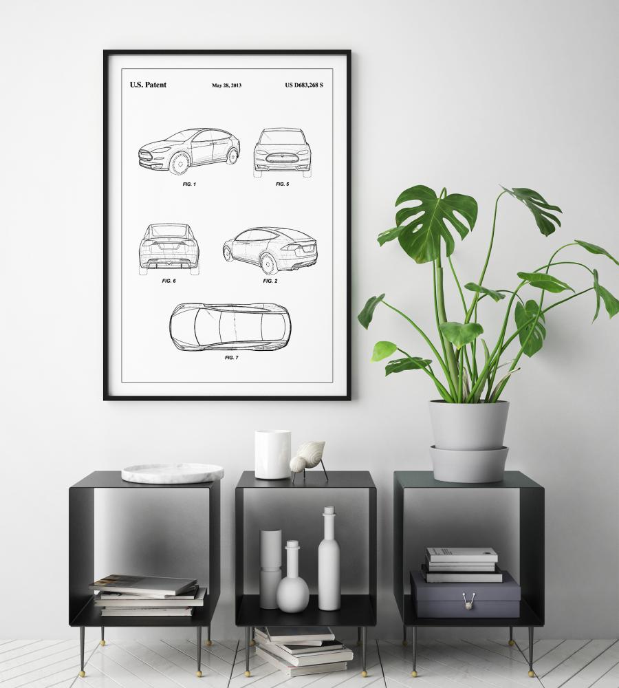 Patent Print - Tesla - White Plakat