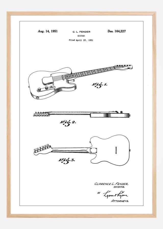 Patent Print - Guitar - White Plakat