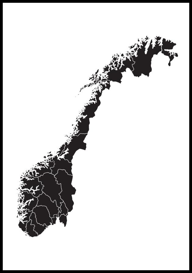 Kart - Norge - Svart Plakat