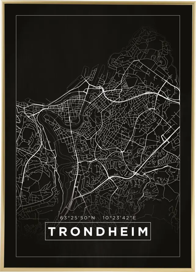 Kart - Trondheim - Svart Plakat