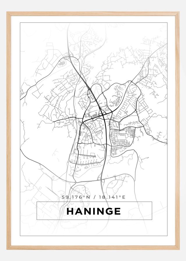 Kart - Haninge - Hvit Plakat