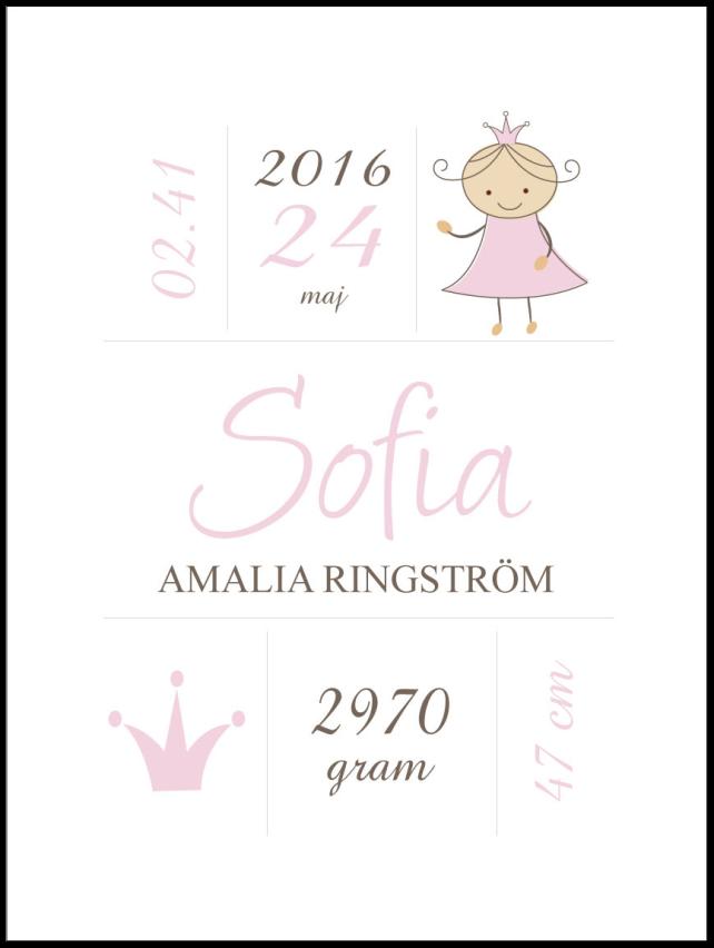 Princess Birth Poster Pink