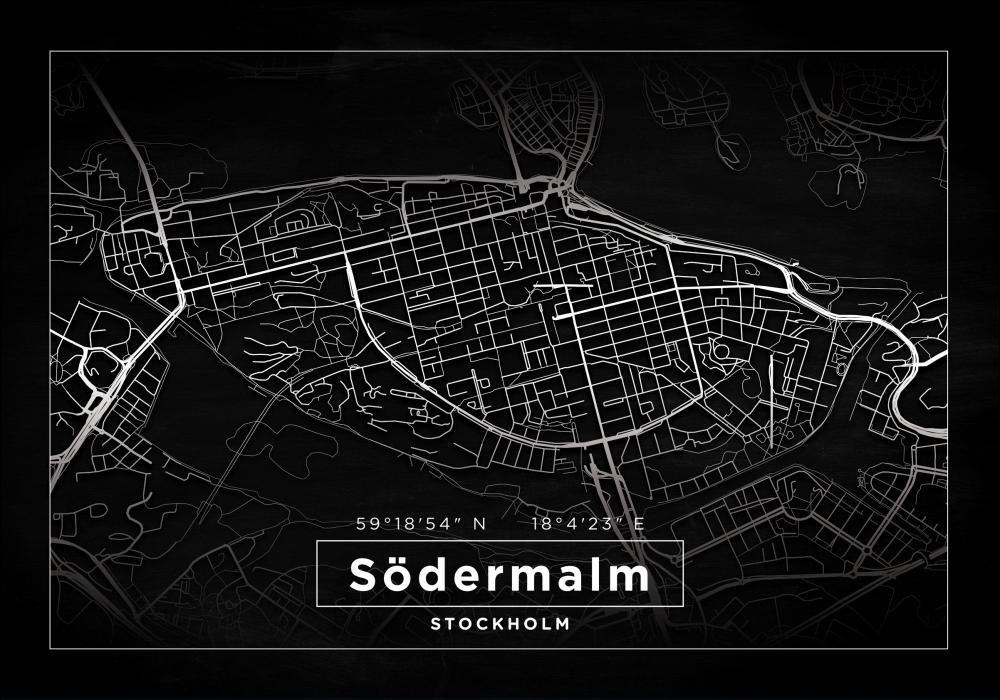 Kart - Södermalm - Svart Plakat