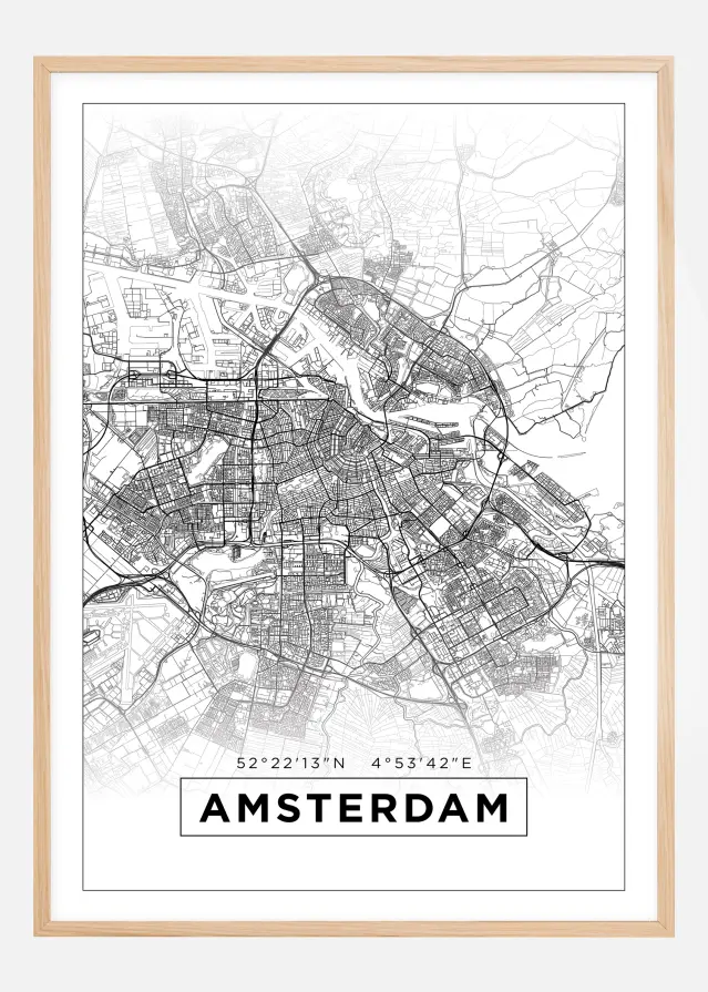 Kart - Amsterdam - Hvit Plakat