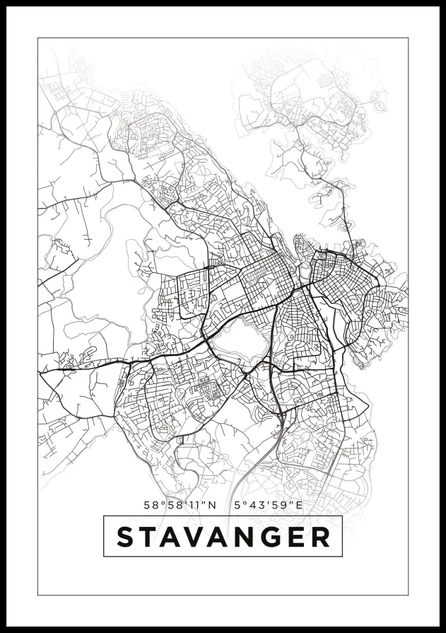 Kart - Stavanger - Hvit Plakat