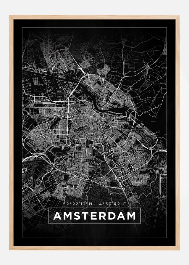 Kart - Amsterdam - Svart Plakat