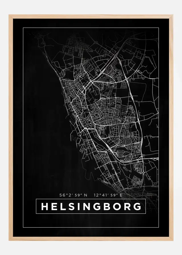 Kart - Helsingborg - Poster - Svart Plakat