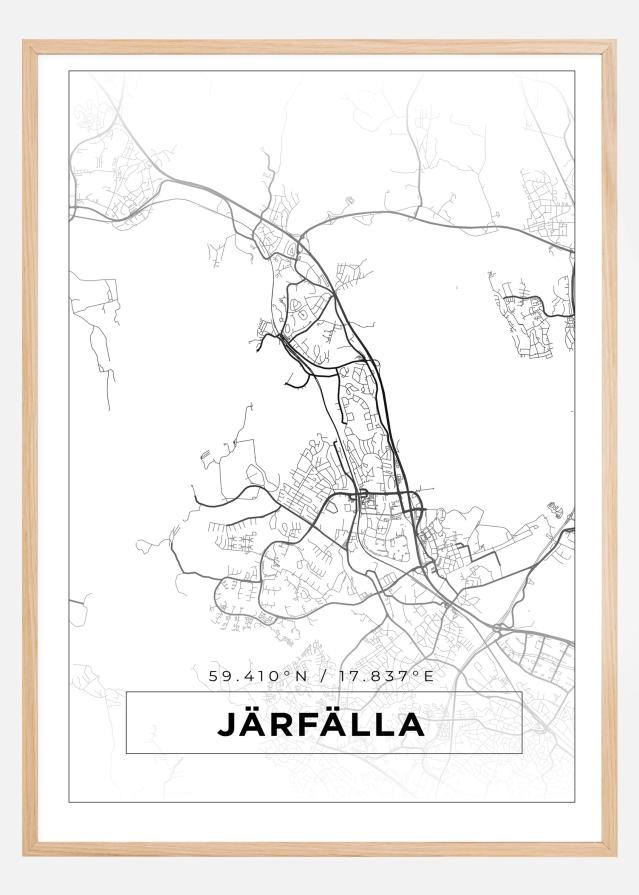 Kart - Järfälla - Hvit Plakat