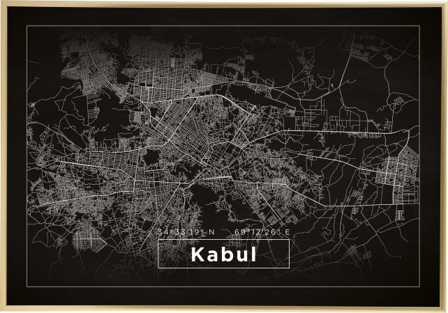 Kart - Kabul - Svart Plakat