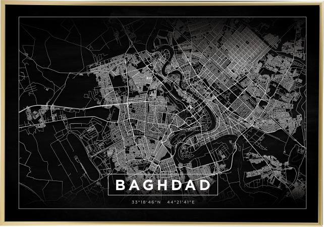 Kart - Baghdad - Svart Plakat