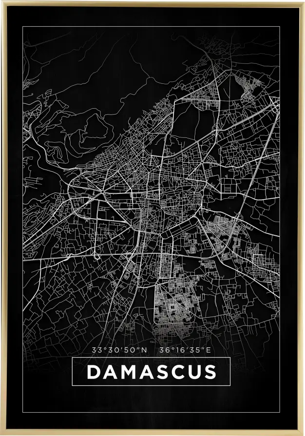 Kart - Damascus - Svart Plakat