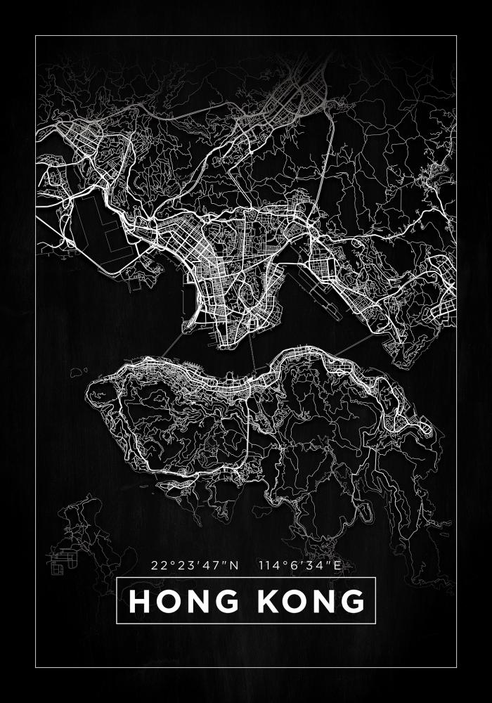 Kart - Hong Kong - Svart Plakat