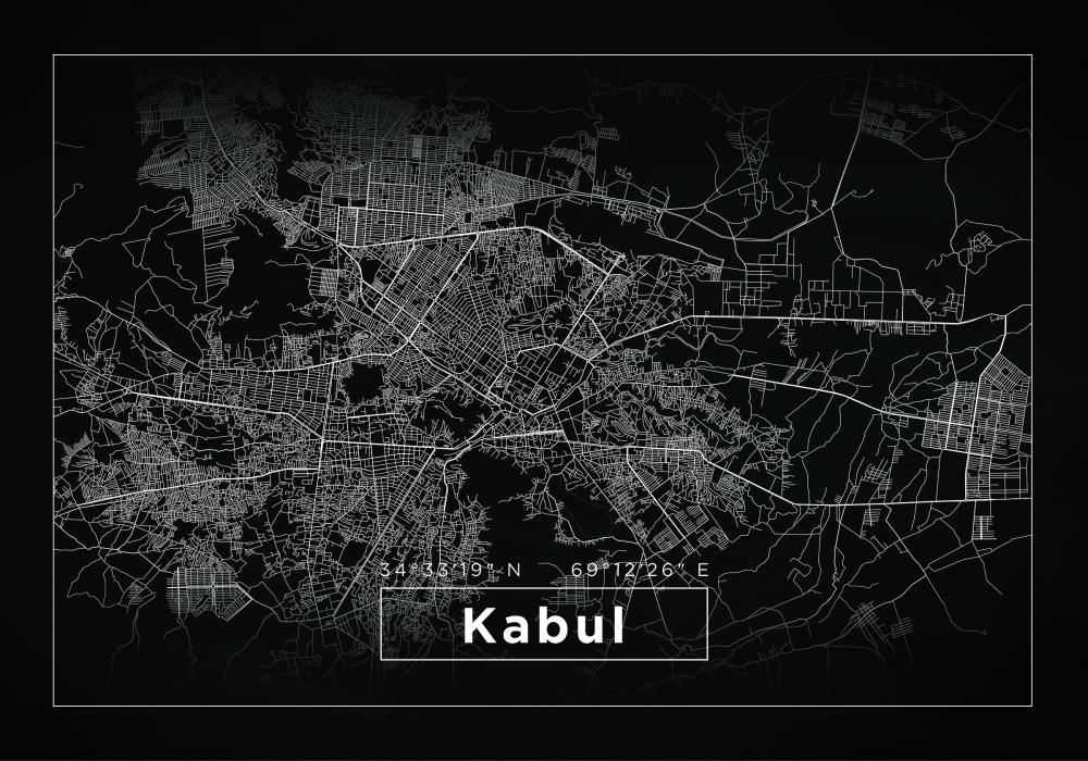 Kart - Kabul - Svart Plakat