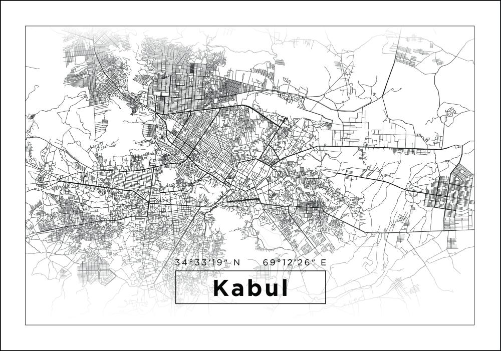 Kart - Kabul - Hvit Plakat