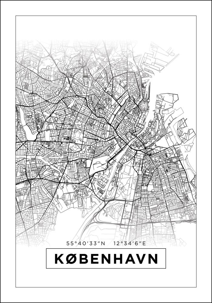 Kart - København - Hvit Plakat