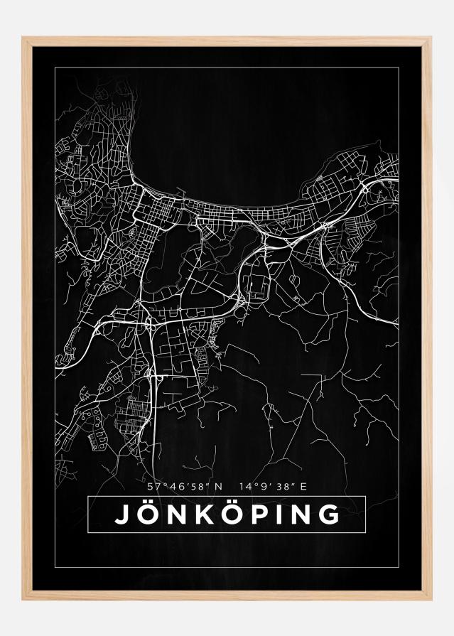 Kart - Jönköping - Poster - Svart Plakat