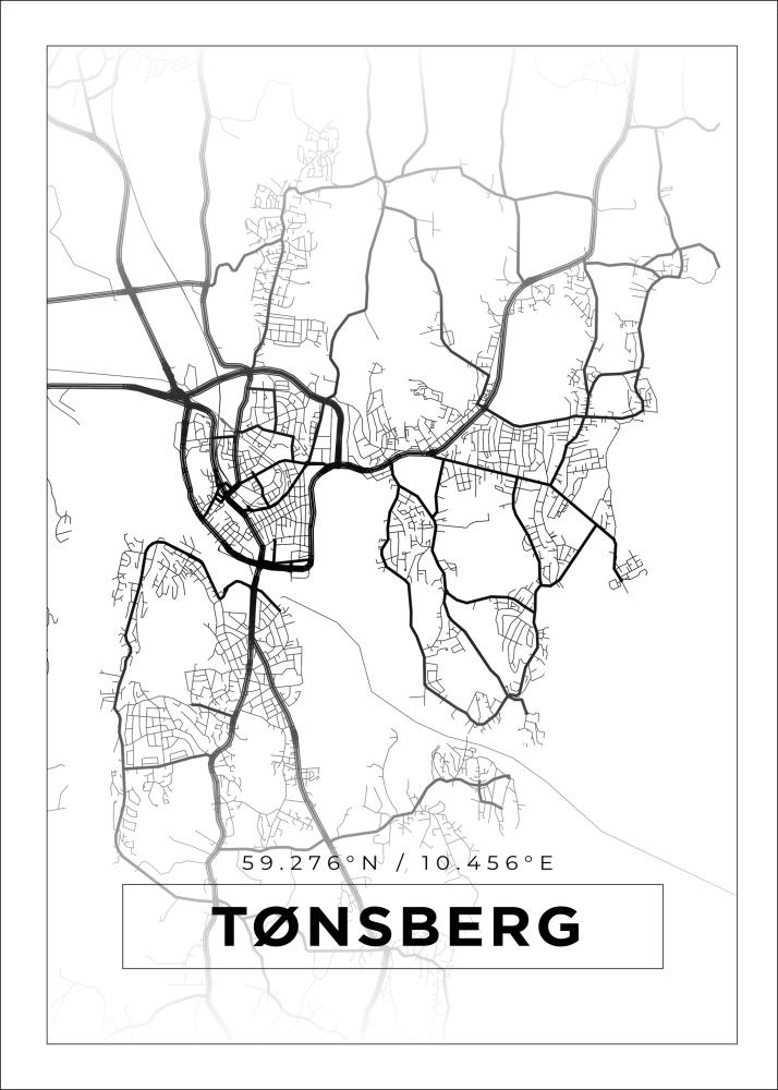 Kart - Tønsberg - Hvit Plakat