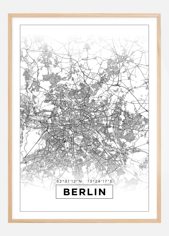 Kart - Berlin - Hvit Plakat