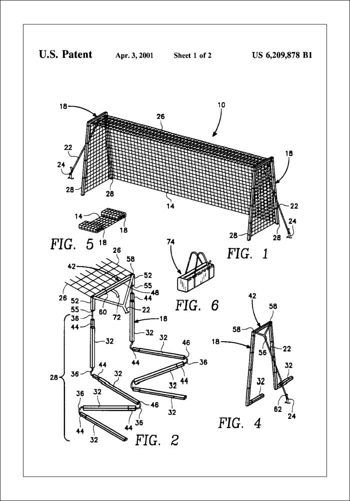 Patent Print - Soccer Goal - White Plakat