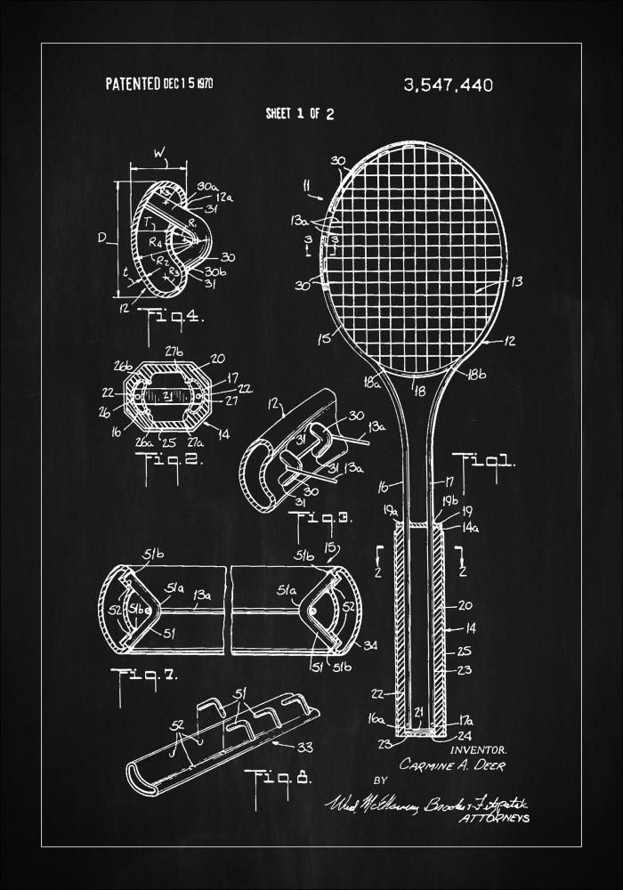 Patent Print - Tennis Racket - Black Plakat