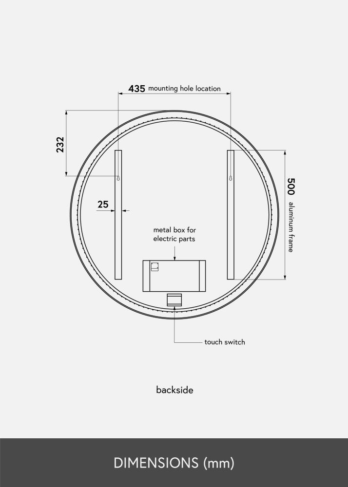 KAILA Speil Circle LED Svart 80 cm Ø