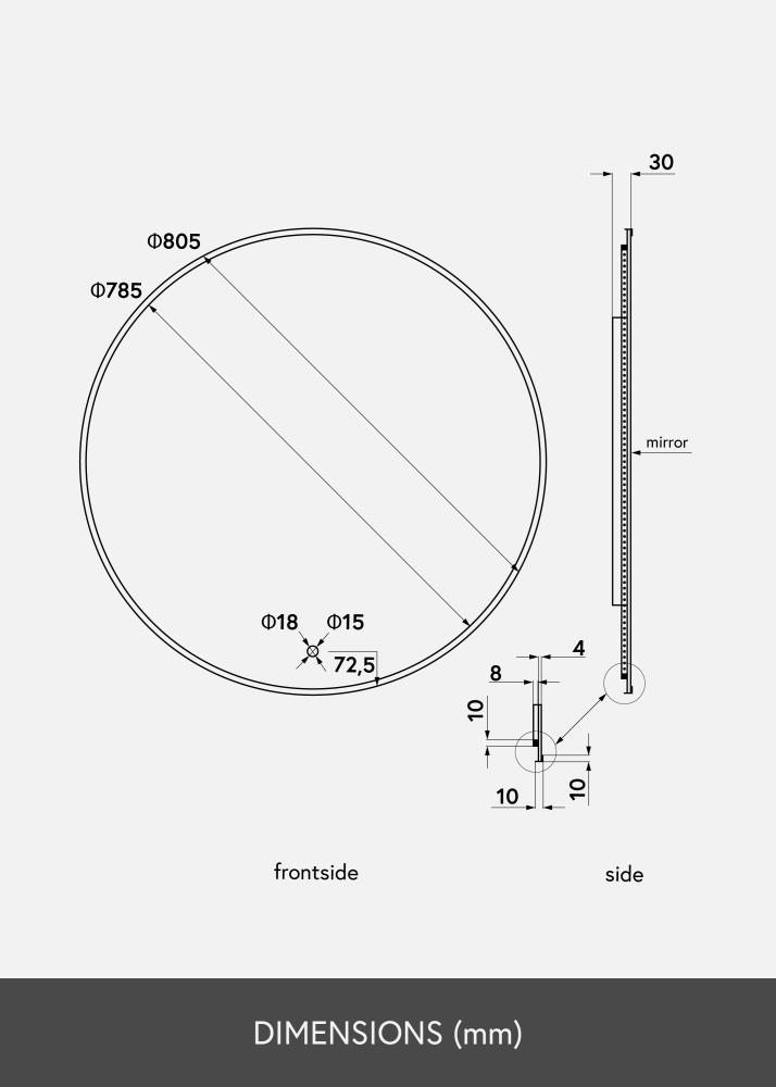 KAILA Speil Circle LED Svart 80 cm Ø