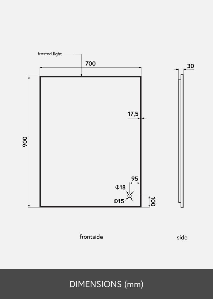 KAILA Speil Corners II LED 70x90 cm