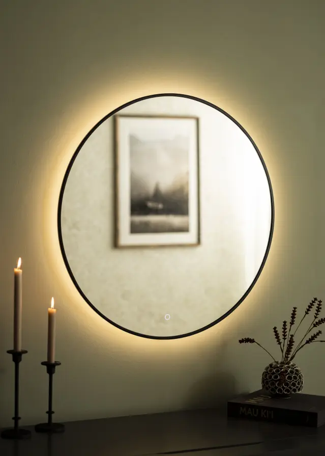 KAILA Speil Circle LED Svart 80 cm Ø