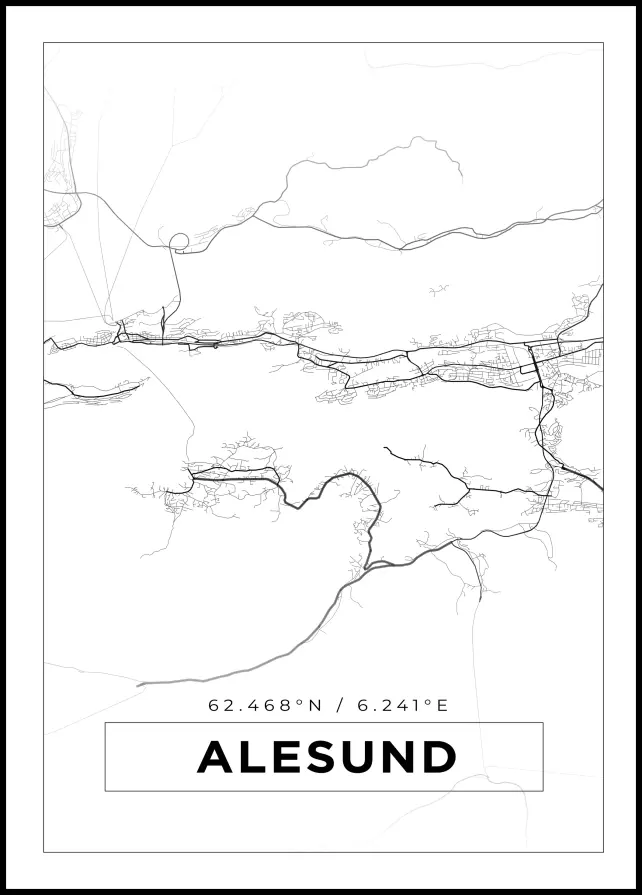 Kart - Alesund - Hvit Plakat