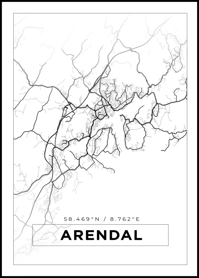 Kart - Arendal - Hvit Plakat