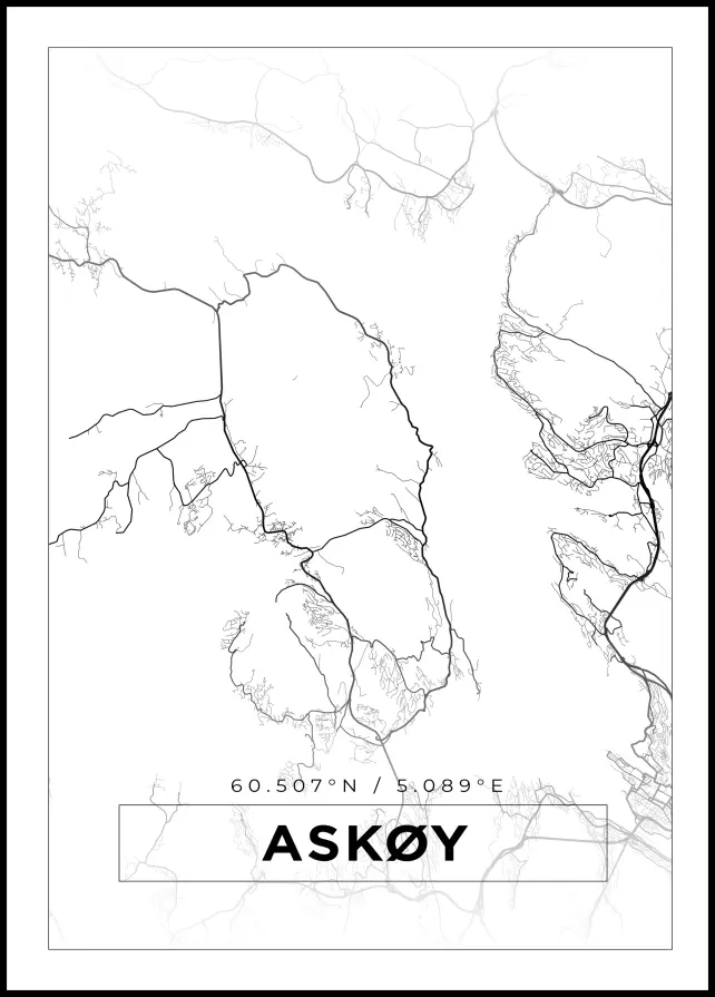 Kart - Askøy - Hvit Plakat