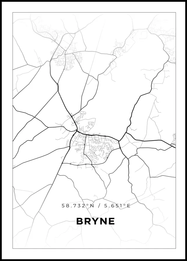 Kart - Bryne - Hvit Plakat