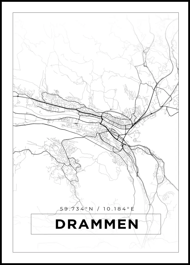 Kart - Drammen - Hvit Plakat