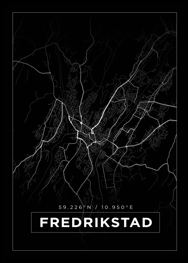 Kart - Fredrikstad - Svart Plakat